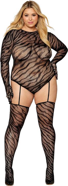 Produktbild Dreamgirl Teddy Bodystocking with Finger Gloves Diamond - Plus Size - Black