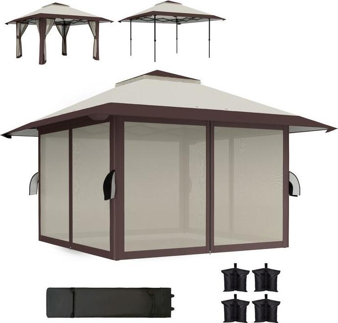 Actual product image Swisshandel24 Faltpavillon 4x4m Wasserdicht Höhenverstellbar, Beige (400 cm, 400 cm)