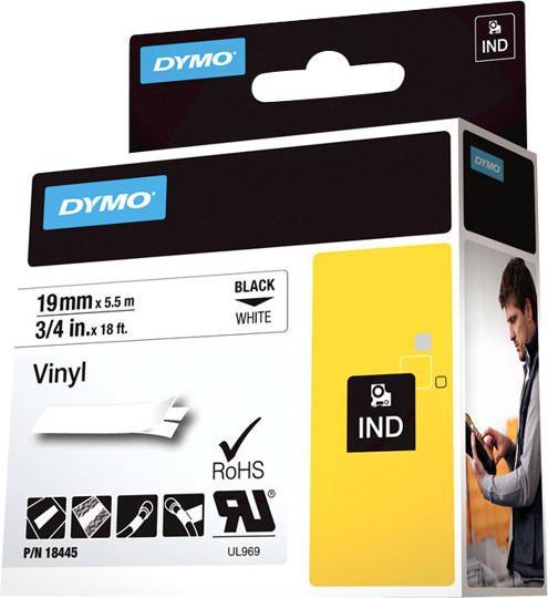 Productafbeelding Dymo Rhino vinyl tape, zwart (1.90 cm, Wit)