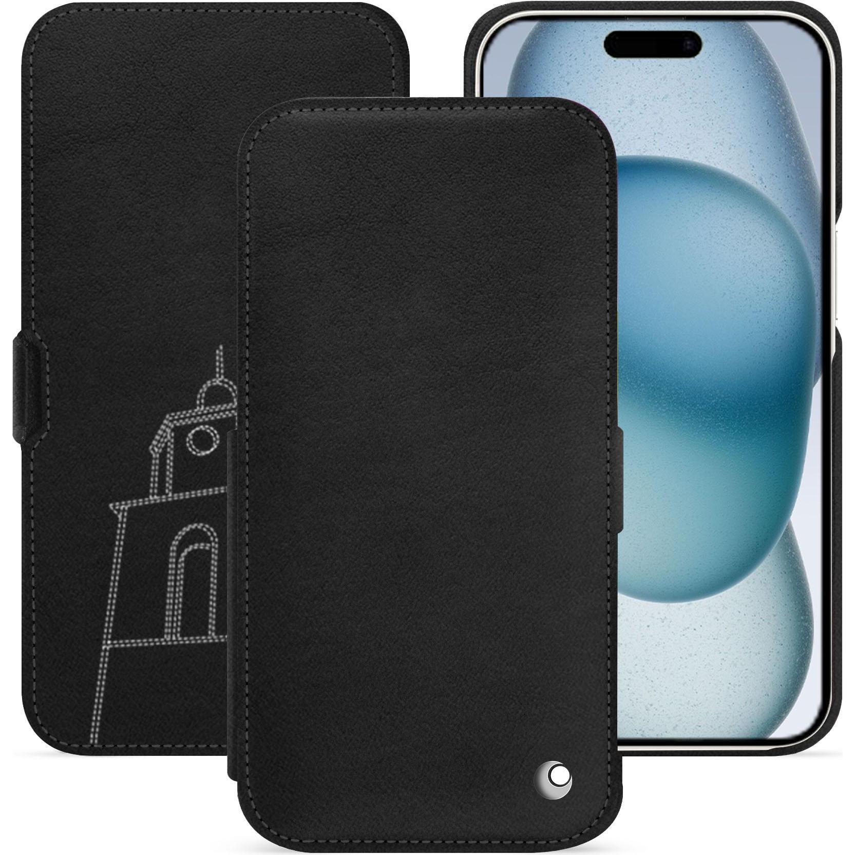 Noreve Lederschutzhülle horizontal (Apple iPhone 15), Smartphone Hülle, Schwarz