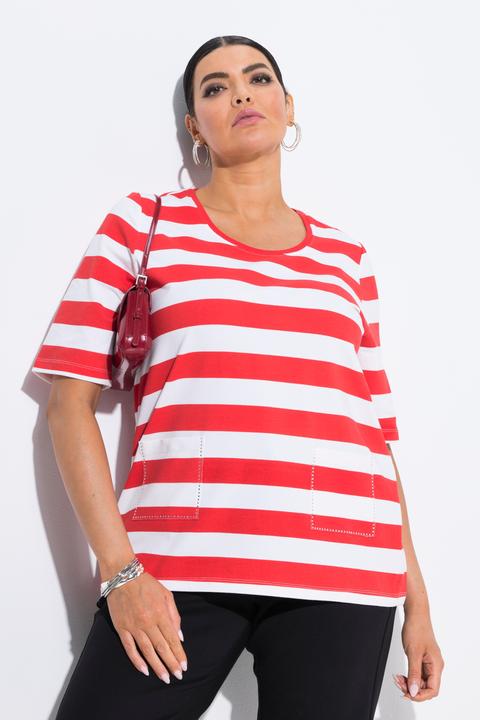 Produktbild Ulla Popken T-Shirt, Ringel, Classic, Rundhals, Halbarm, Taschen (62)