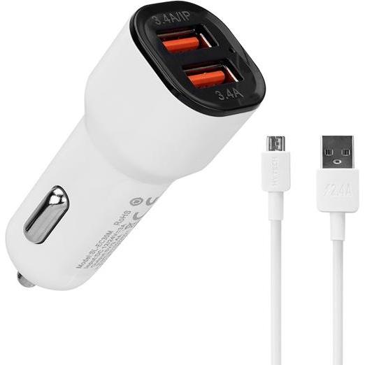 S-Link Autós töltő - SL-EC30M (2db USB, 5V/2.4A/3,4A, 17W, Micro usb, 100cm adat+töltőkábel, fehér), Adattatore per auto, Bianco