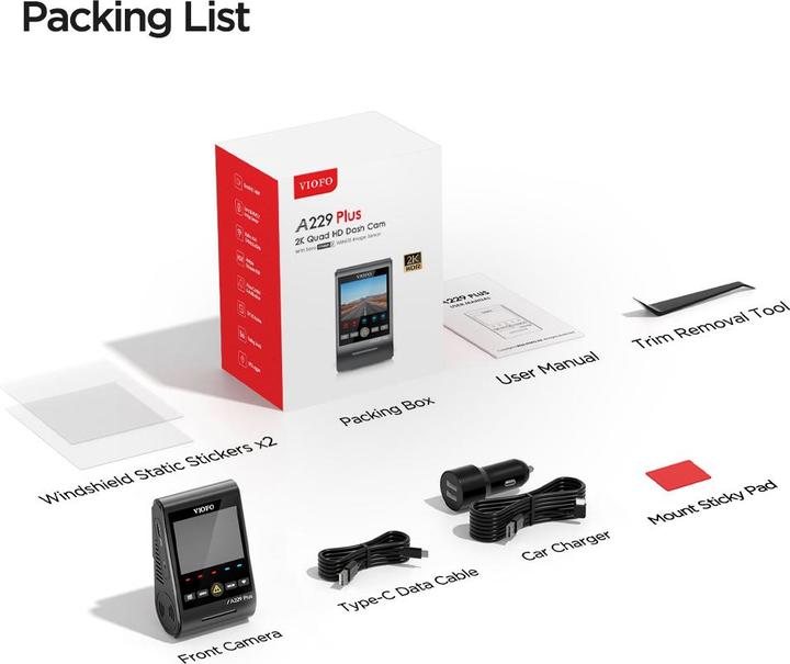 Produktbild Viofo A229 Plus Front dash camera with GPS (GPS-Empfänger, Sprachsteuerung, 2K)