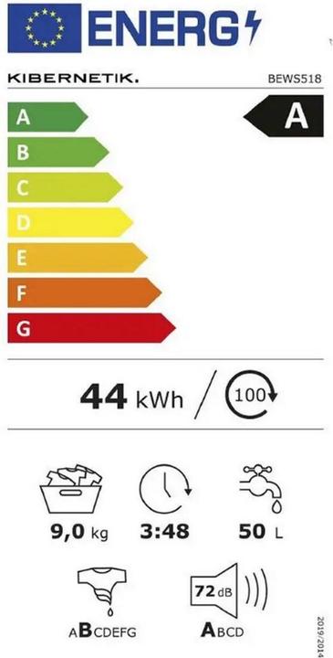 Energy Label Kibernetik BEWS518 BasicEdition Waschmaschine 9kg A-10% Klasse Weiss (9 kg, Left)