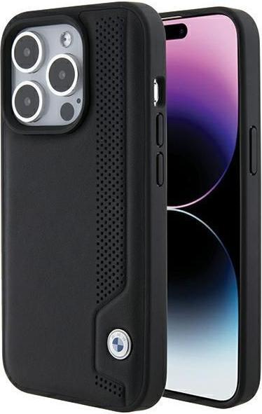 Actual product image BMW BMHCP15X22RBDK iPhone 15 Pro Max 6.1" czarny/black hardcase Leather Blue Dots (Apple iPhone 15 Pro Max)