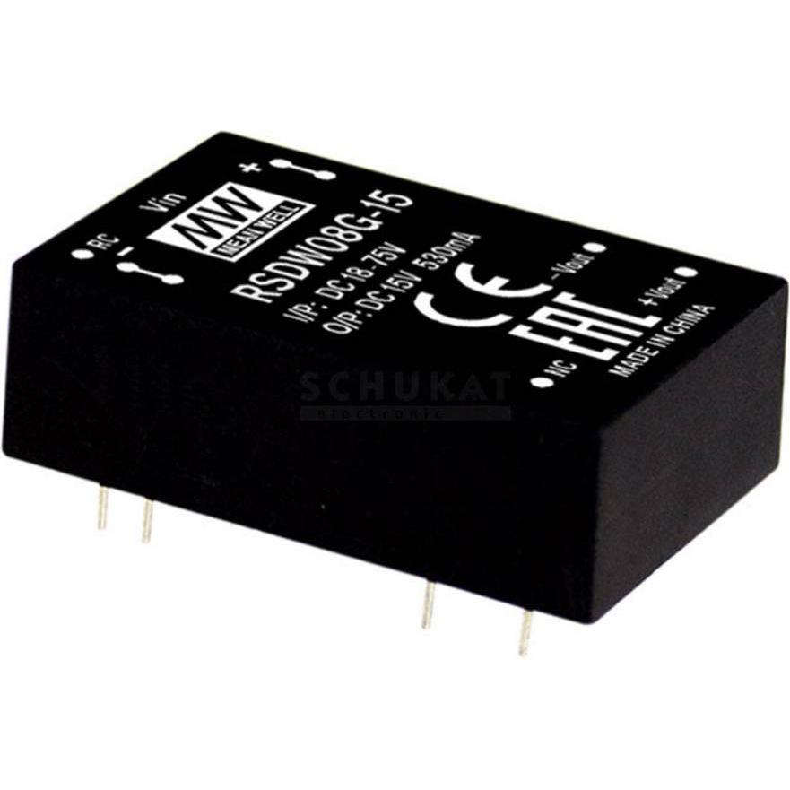 MeanWell, Spannungswandler, DC/DCWandlerModule Serie RSDW08 RDDW08 DIP/DIL Case Single und Dual Output 1 Railway