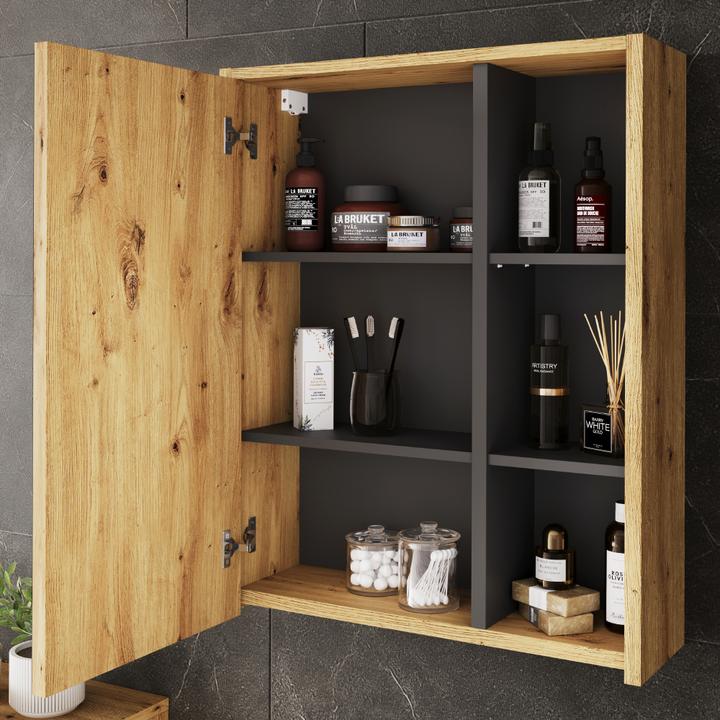 Produktbild Vicco Badspiegelschrank Viola, Artisan/Grau, 60 x 75 cm mit offenen Regalen