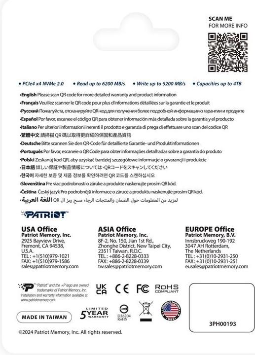 Produktbild Patriot SSD 1TB 6000/5000 P400 V4 M.2 PAT PCIe (1000 GB, M.2 2280)
