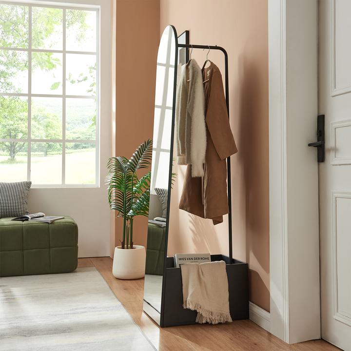 Produktbild En.Casa Garderobenspiegel 2-in-1 Kuonta 165x40x51 cm Schwarz