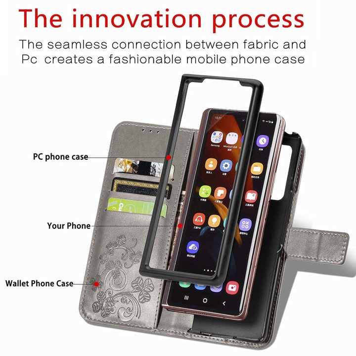 Produktbild König Design Hülle Handy Schutz für Samsung Galaxy Z Fold3 5G Case Cover Tasche Etuis Grau (Samsung Galaxy Z Fold3)