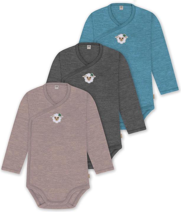 Actual product image Normani Set of 3 baby body wrap long sleeve toddler bodysuit made from merino wool - 9357 (80)