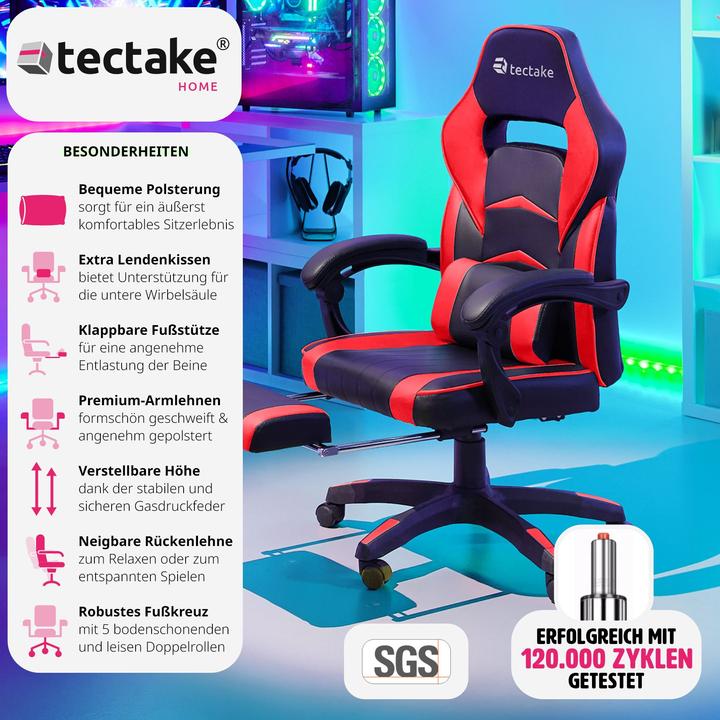 Image du produit tectake Chaise de bureau Racing Comodo avec repose-pieds