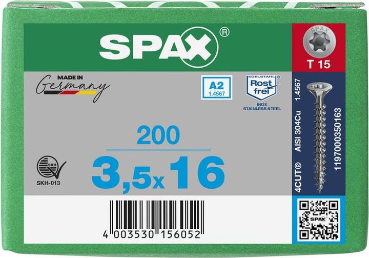 Actual product image Spax A2 Countersunk Multi-Head T-Star Plus T15 Fully Threaded (200 Screws per piece)