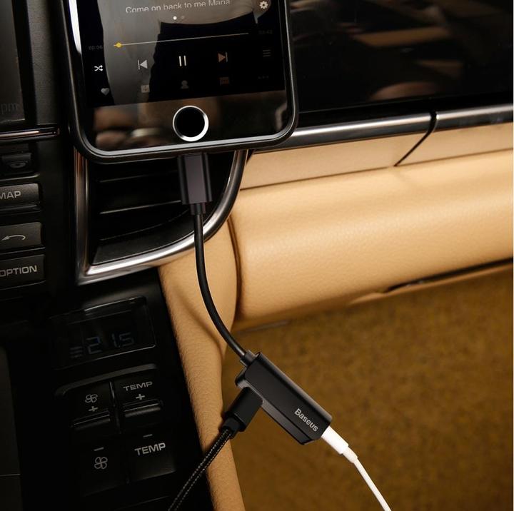 Actual product image Baseus L32 IP Male to 3.5mm+IP Female Adapter Black (3.5mm jack, Lightning)