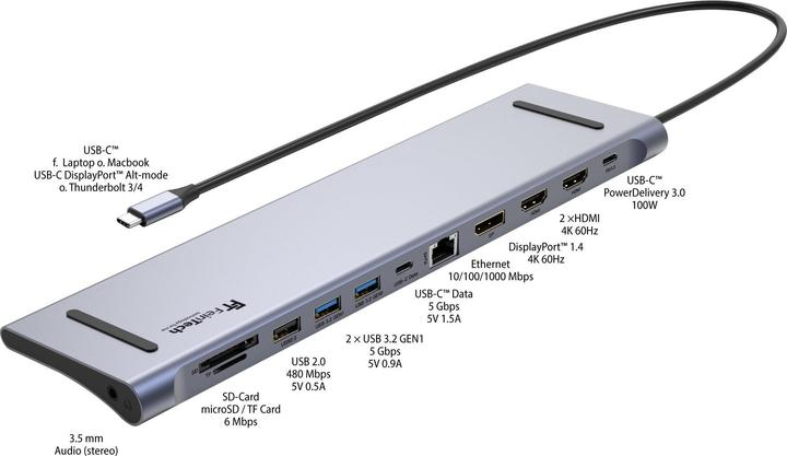 Immagine prodotto FeinTech CX301 USB-C Docking Station | 12 in 1 | Triple Display (USB-C, 3 Porti)