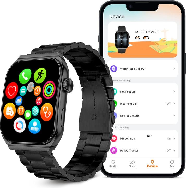Image du produit KSIX Olympo smartwatch, AMOLED 1,96” display, 2 straps, 5 days aut., Sport and health modes, Calls