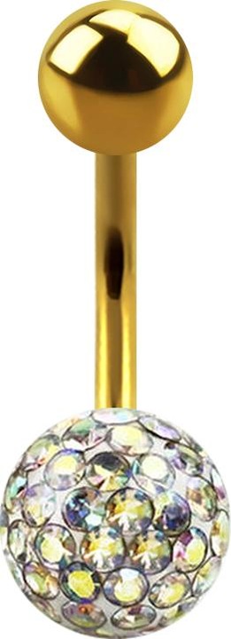 Produktbild Star Piercing Banane vergoldet mit Kugel und Kristall Kugel multicolor Epoxy Schutzschicht (Titan G23, ohne Messing)
