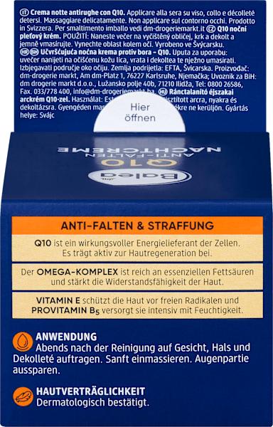 Valeurs nutritives et ingrédients dm Balea Q10 anti-rides (50 ml, Crème de nuit)