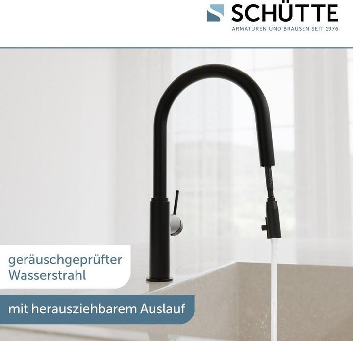 Produktbild Schütte Wasserhahn Küche BLACKPOOL Spültischarmatur Schwarz matt Ausziehbar Schwenkbar 79566
