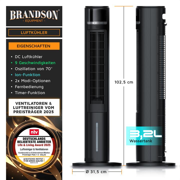 Produktbild Brandson Luftkühler, 3,2L Wassertank, Ion-Funktion, Fernbedienung, Turmventilator, Klimaanlage