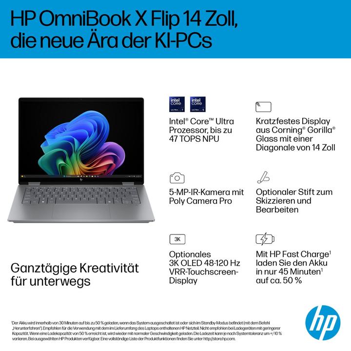 Actual product image HP OmniBook X Flip Next Gen AI 14-fm0455ng (14", 1000 GB, 16 GB, DE, Intel Core Ultra 7 256V)