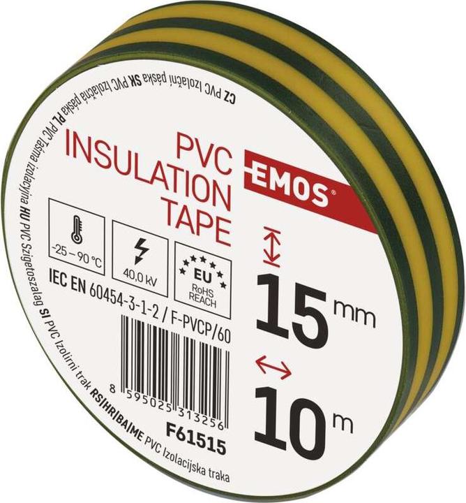Image du produit Emos Ruban isolant PVC 15mm/10m Vert/Jaune, 10 pcs. (15 mm)