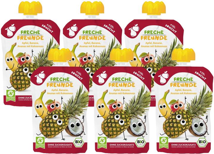 Immagine prodotto Freche Freunde Buste da spremere di mela, banana, ananas e cocco 6x 100 g (600 g)