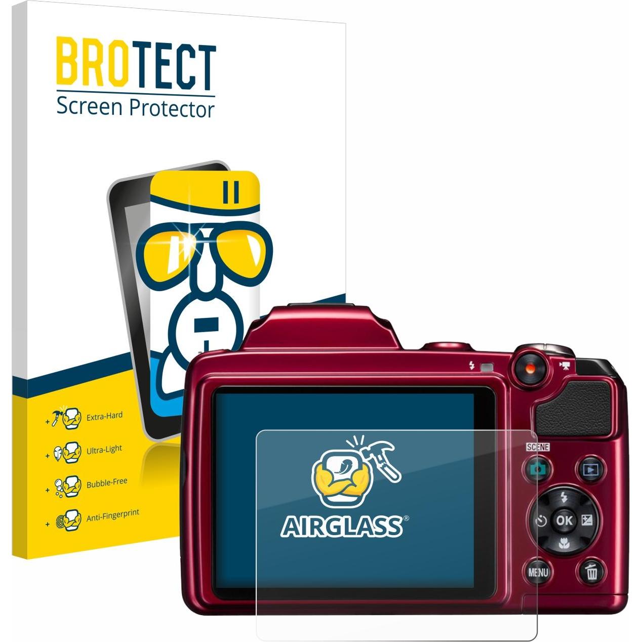BROTECT Schutzglas Schutzfolie Glas Folie Displayschutz klar (Displayschutz, Coolpix L120), Kameraschutz, Transparent