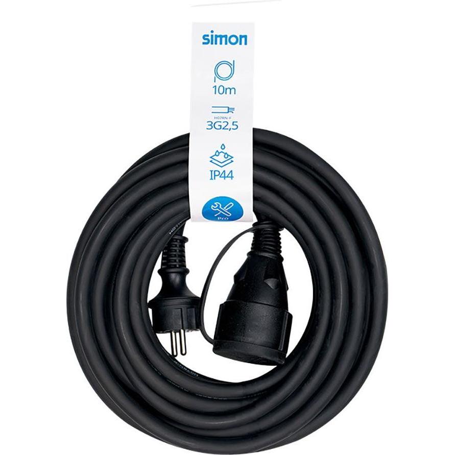 Simon, Prolunga, Professional extender 10 m ip44 h07rn-f 3 g 2.5 mm², 1 socket with cover, 16 a 250 v, black (10 m, CEE 7/3)