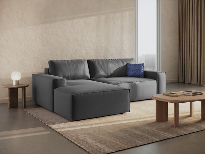 Actual product image Micadoni Velvet Left Corner Sofa With Bed Function And Box, "Jodie", 3 Seats, 246x151x86 Made in Europe (Corner sofa)
