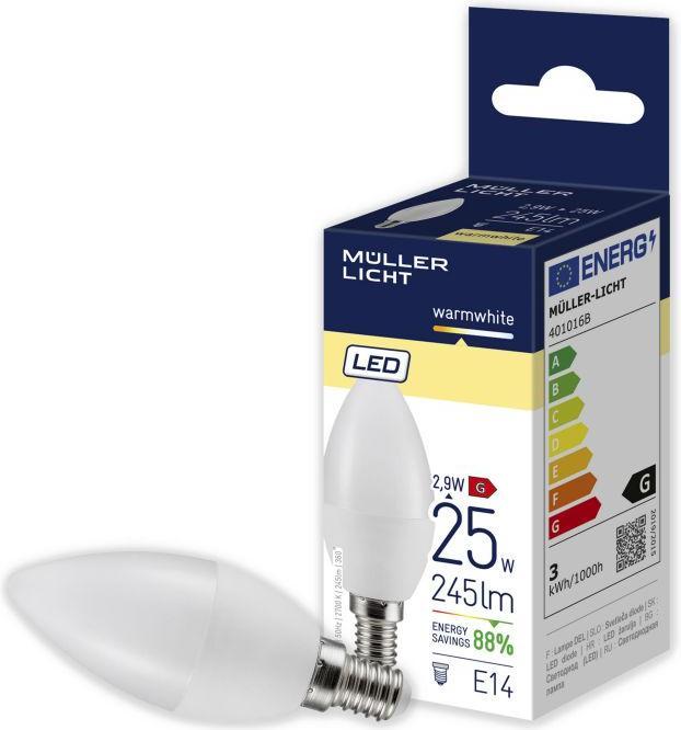 Immagine prodotto Müller Licht Candela LED 3W E14 250lm 180° 2700K (E14, 2.90 W, 245 lm, 1 x, G)