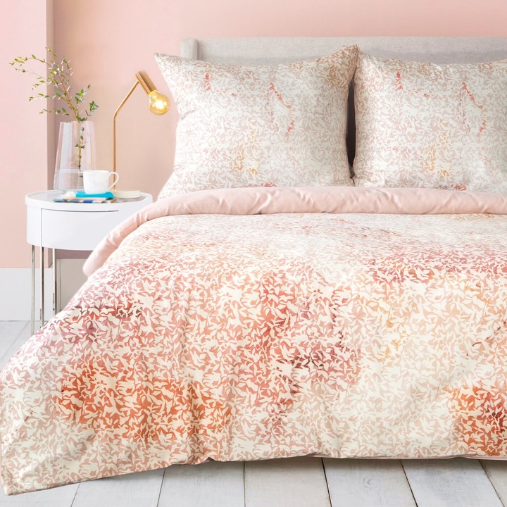 Actual product image Eurofirany Bed linen 160x200 cm in cotton macosatin -powder colour pink, cream with a plant pattern Esprit (Duvet cover, 160 x 200 cm)