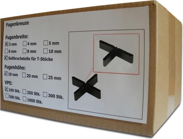 Produktbild Sanpro Niedrige Fugenkreuze, Bodenplatte - nein, Fugenbreite 3 mm / Höhe 10 mm, Anzahl 100 Stück (100 x)