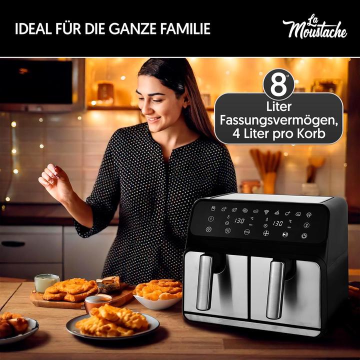 Produktbild Moustache Heissluftfritteuse XXL DuoFry mit 2 Fächern, 8L