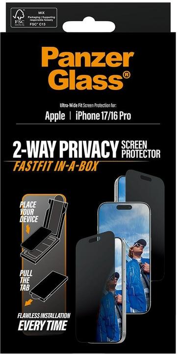 Produktbild PanzerGlass Privacy Screen Protector (1 Stk., Apple iPhone 16 Pro, Apple iPhone 17)