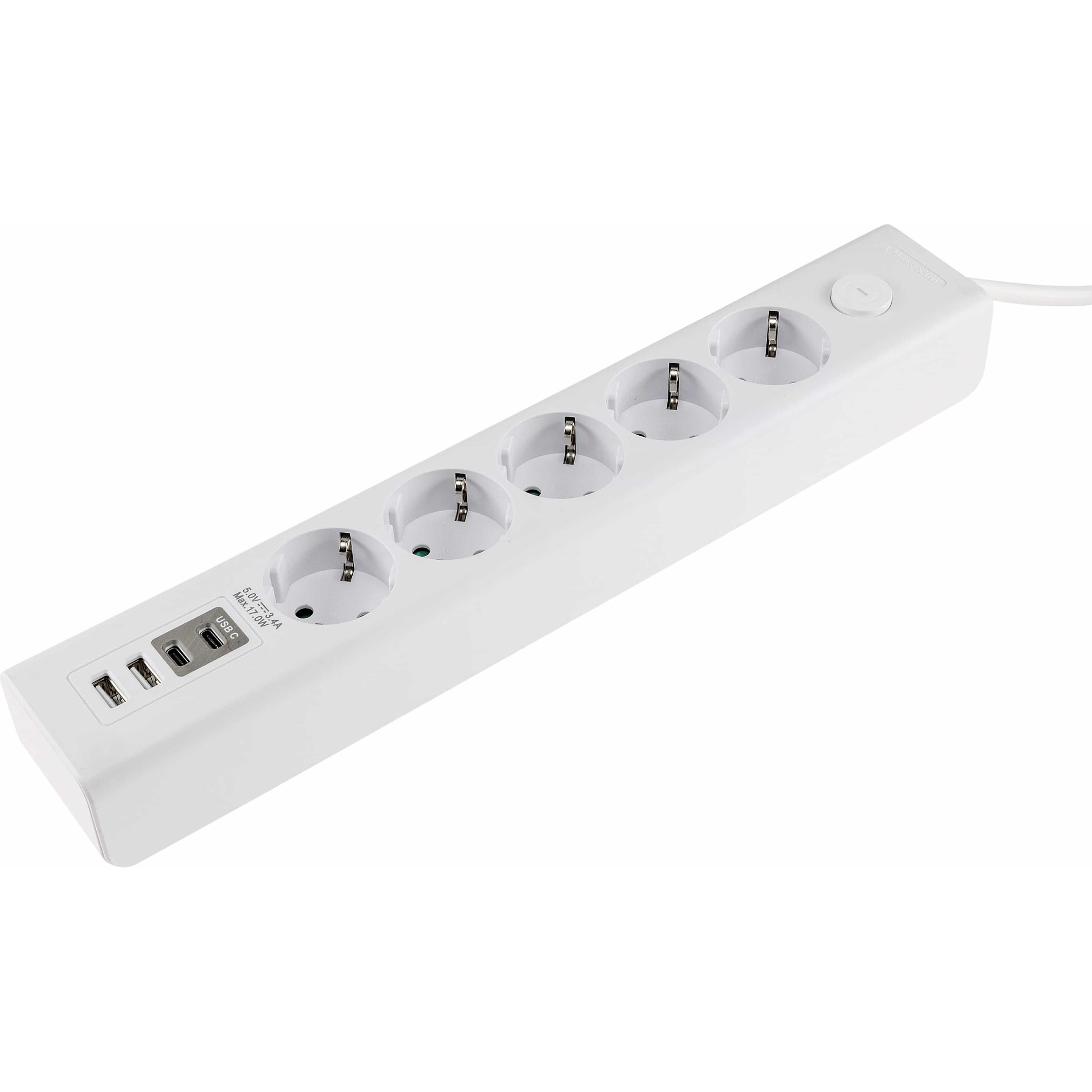 Chilitec, Steckdosenleiste, Steckdosenleiste, 5-fach, USB-A+C, 1,5 m Zuleitung, weiss (5 x)