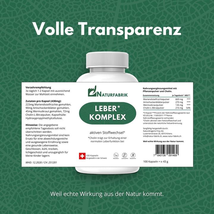 Nutritional values and ingredients Naturfabrik Liver complex (100 pcs., Capsules)
