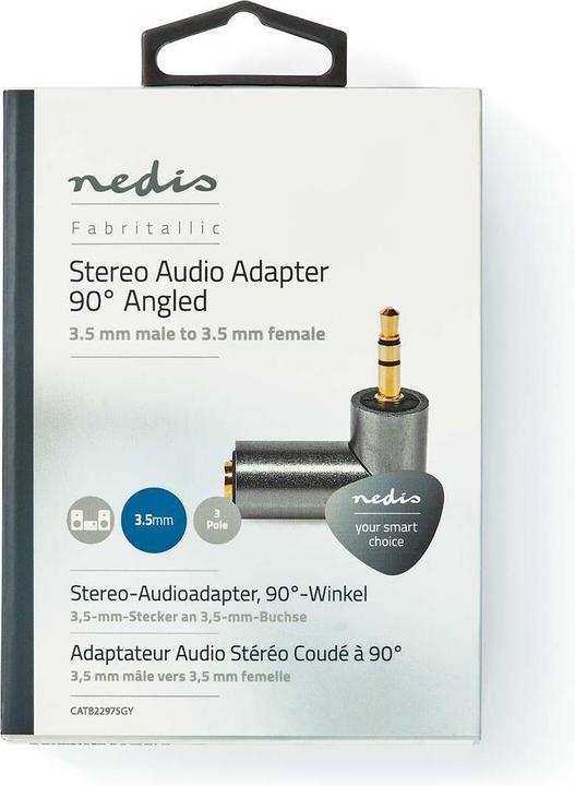 Actual product image Nedis Stereo Audio Adapter 3.5 mm Male 3.5 mm Female Gold Plated Straight Metal Anthracite/Gold 1 Pc.