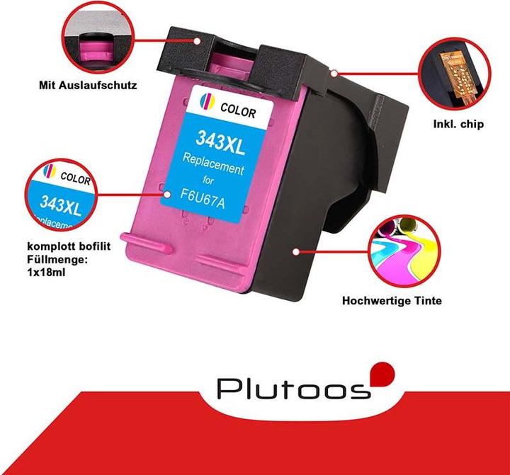 Actual product image Plutoos HP 338XL HP 343XL Cartridges XXL compatible, set of 2 BK+CL (CL, FC)