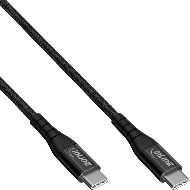 InLine Cavo USB 2.0, cavo di ricarica rapida USB-C plug/plug 100W, tessuto nero, 1m (1 m, USB 2.0, 100 W)