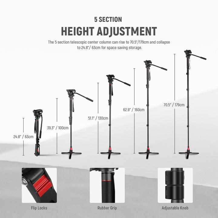 Actual product image Neewer Aluminum Alloy Monopod With Fluid Head (Metal)