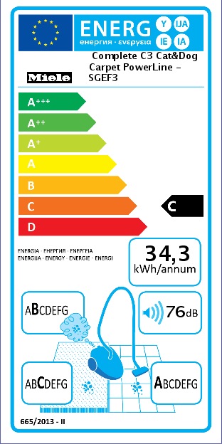 Energie-Label Miele Complete C3 Cat & Dog Carpet Powerline