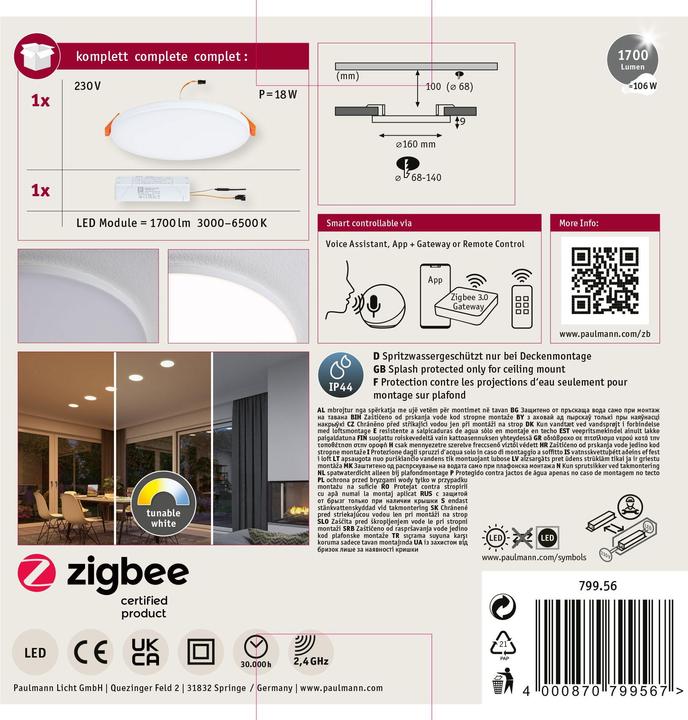 Produktbild Paulmann Einbaupanel Veluna VariFit Edge (1700 lm)