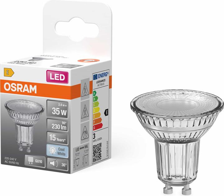 Produktbild Osram LED Leuchtmittel LED STAR PAR16 2.4W 840 GU10 Neutralweiss 4099854458507 (GU10, 2.40 W, 230 lm, 6 x, E)
