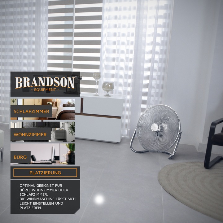 Produktbild Brandson Windmaschine 30cm Ø, Ventilator im Retro Stil, Bodenventilator, hoher Luftdurchsatz, silber (66 dB)