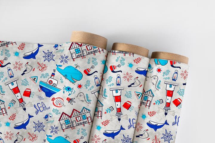 Produktbild VBS Motiv-Stoff Leinenoptik "Maritim", 140 cm breit, Meterware