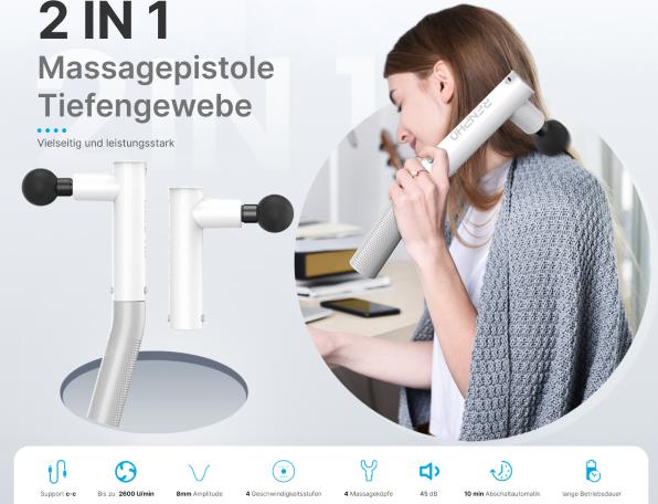 Actual product image Renpho Extend Massage Gun, White (4 Steps, 180 min)