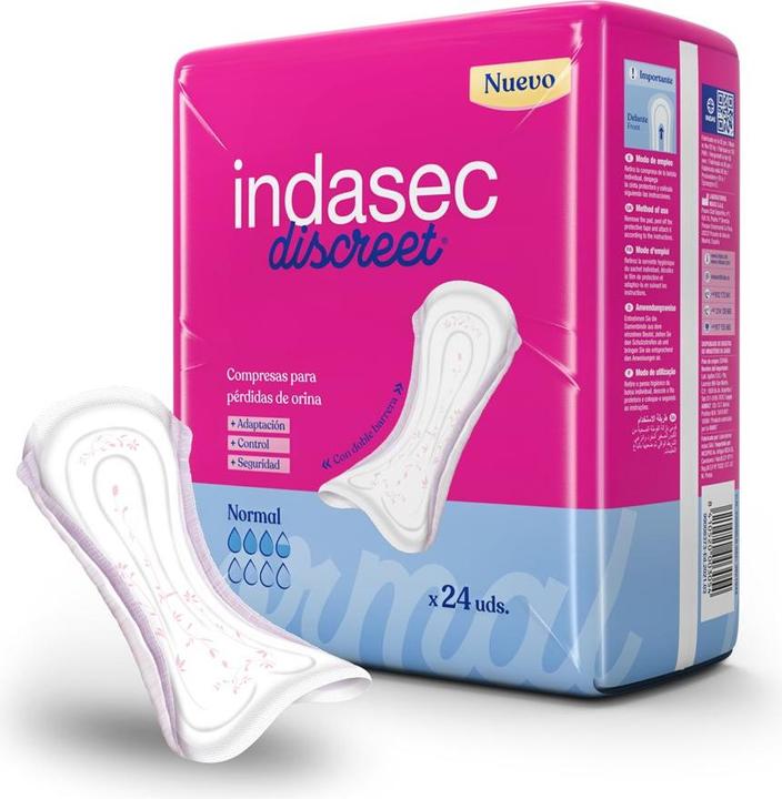 Actual product image Indasec Discreet Incontinence Pads Normal (24 x, Regular)