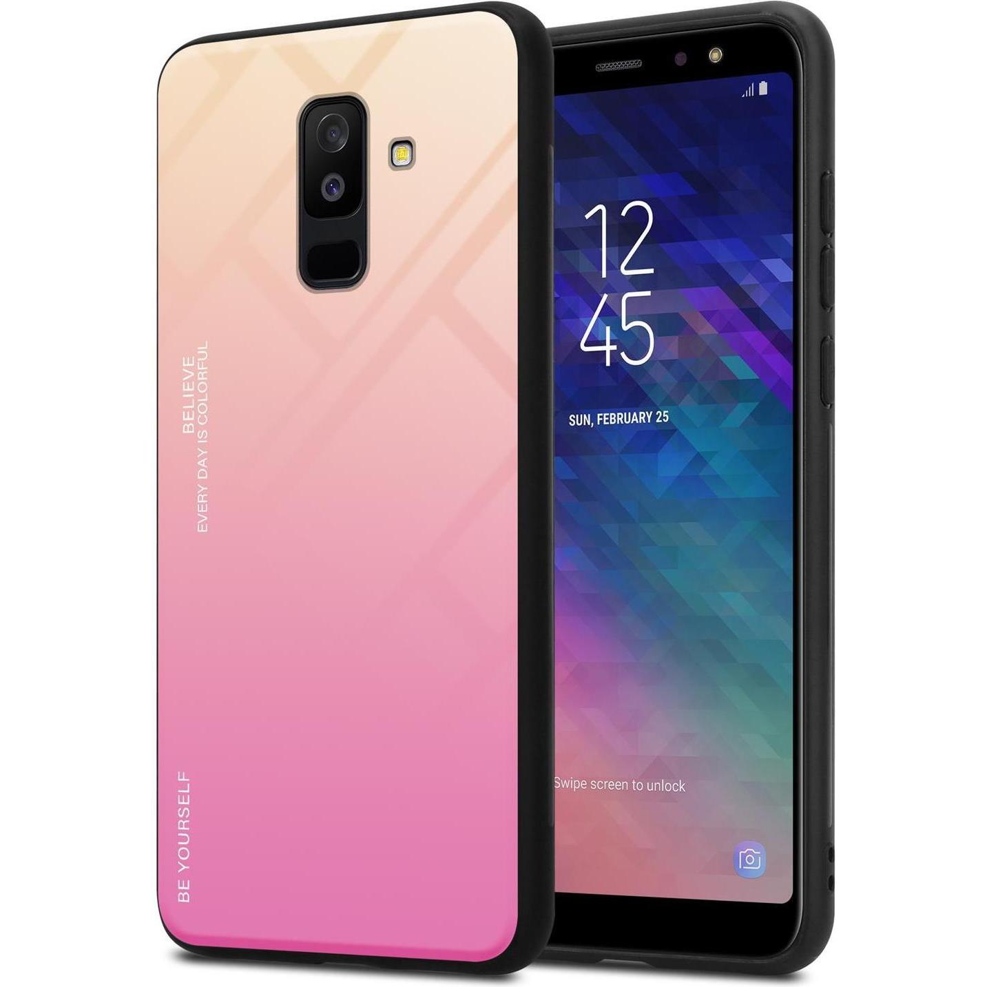 Cadorabo TPU 2 Farben Glas Cover (Samsung Galaxy A6+), Smartphone Hülle, Schwarz