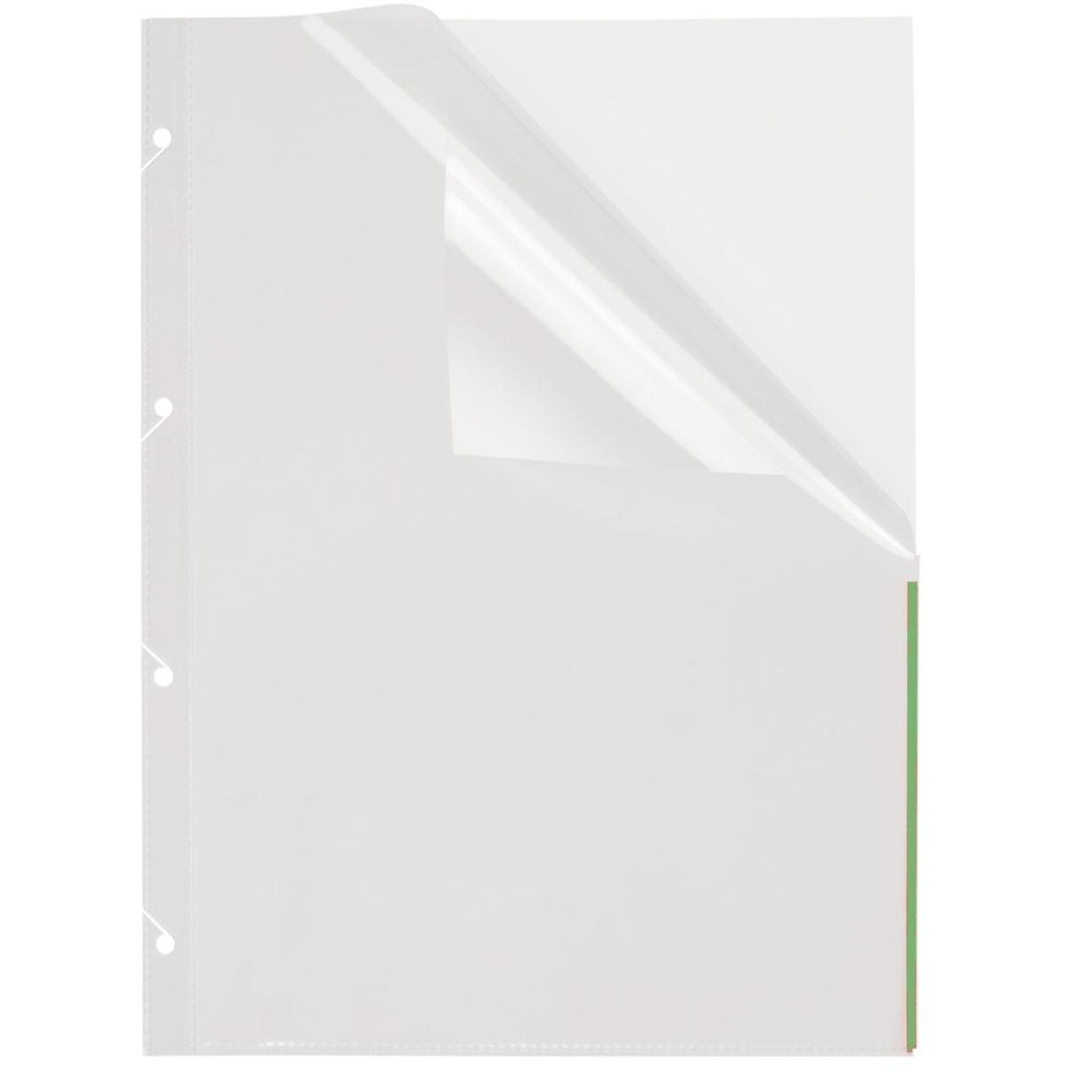 Foldersys, Mappe, Prospekthüllen A4 PP 4-fach gelocht mit Indexstreifen VE=50 Stück transparent/grün (A4, 1 x)